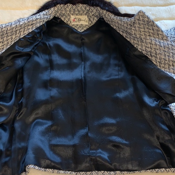 vtg 60s Wool jacket muskrat mink real fur collar short Coat M - Picture 14 of 14